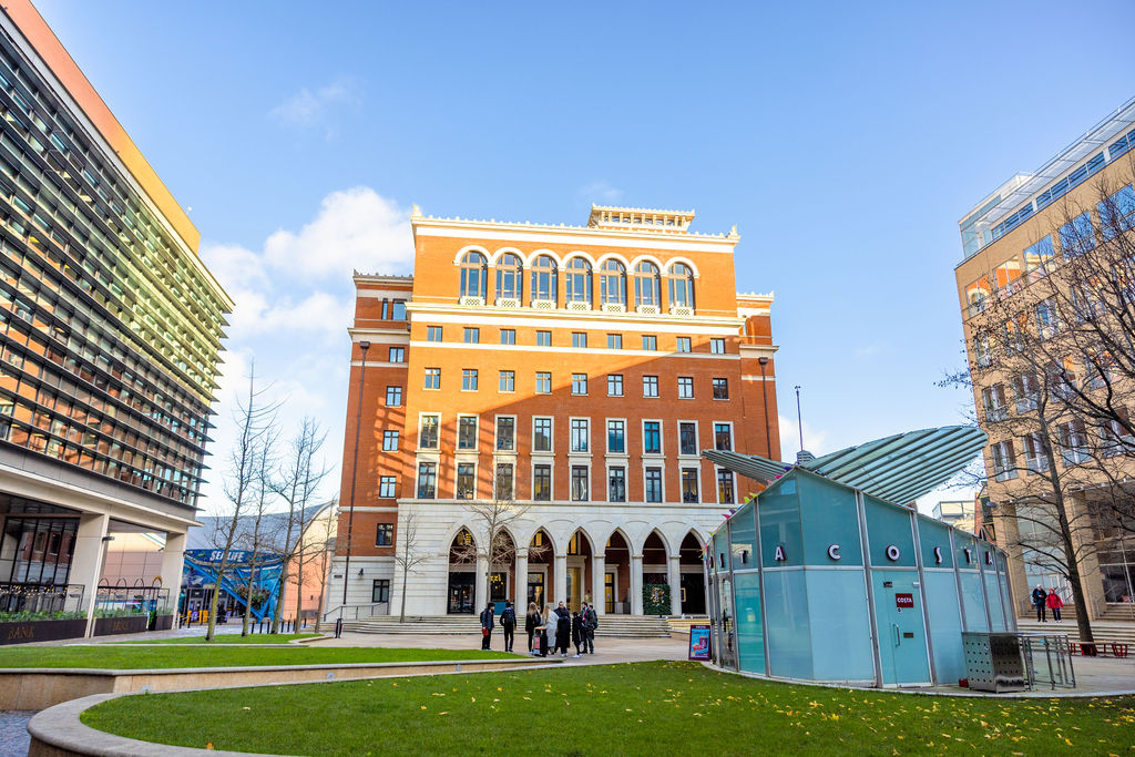 Historic commercial building exterior at Brindley Place Birmingham